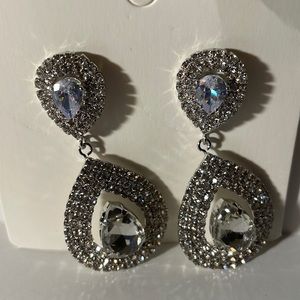 Formal rhinestone pear shaped earrings for pierced ears